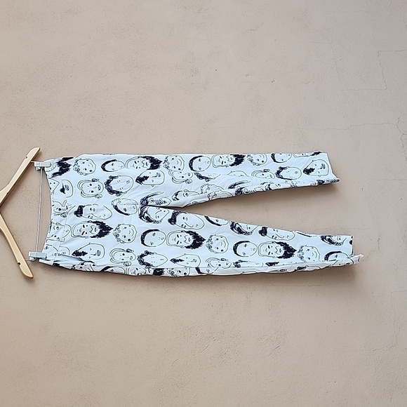 SHEKOU Straight Leg Pants Small Artsy Grafitti Faces Doodle Streetwear Punk Rave - Picture 6 of 12